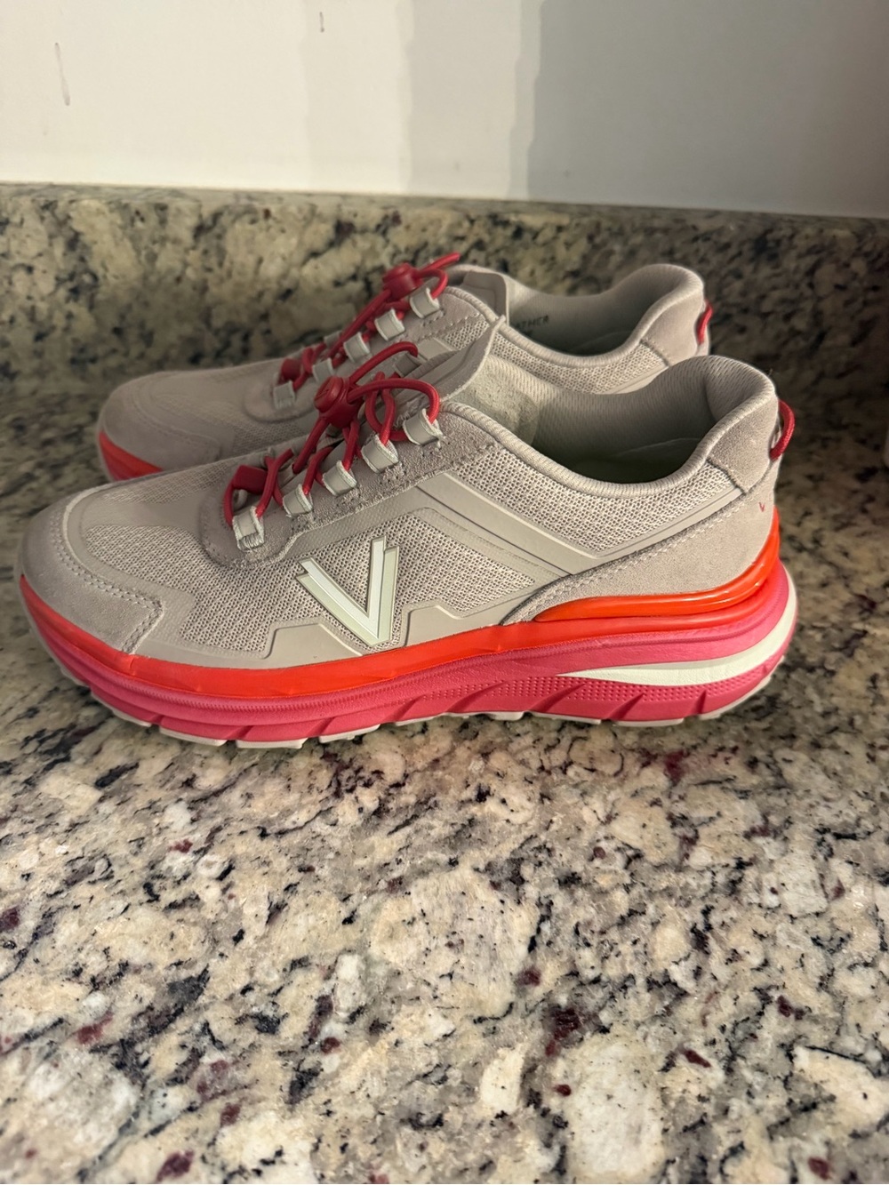 Vionic Beige Sneakers with Coral and Pink Platform